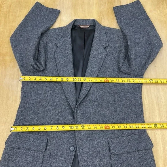 Vintage Farah Tweed Blazer Jacket Sport Coat Mens 44L Long Wool Grayish Navy